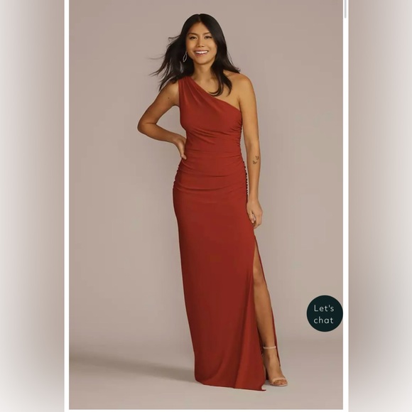 Celebrate db studio, size 8 cinnamonn ruched jersey one-shoulder dress, nwt - Picture 4 of 5